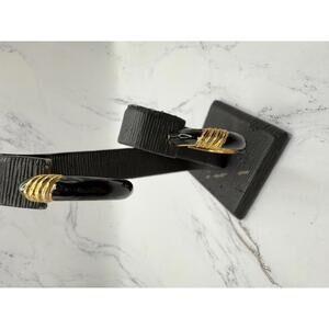 Womens Chic Retro Black & Gold Hoop Earrings